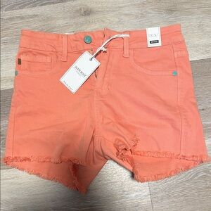 Judy Blue Coral / Salmon Frayed Hem Denim Shorts